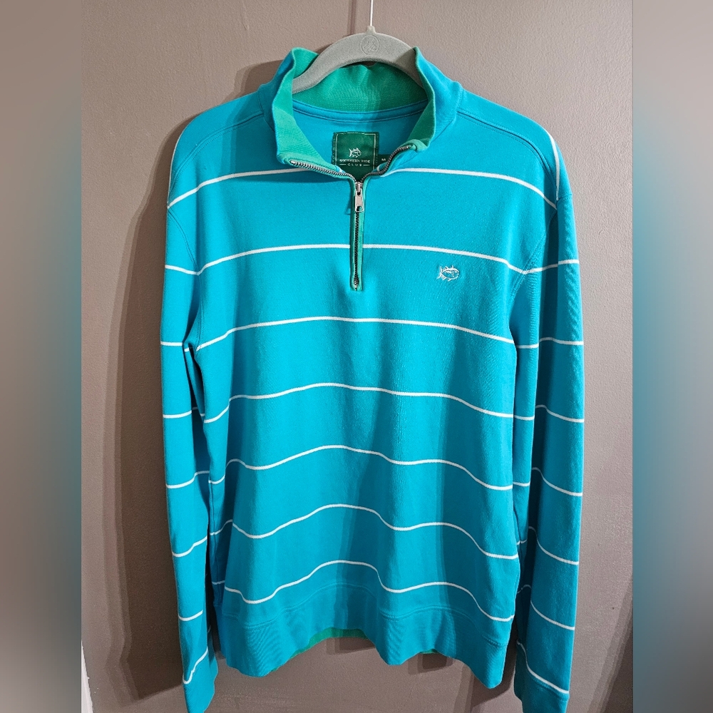 Southern Tide Men's Teal Striped Zip-Up Sweater